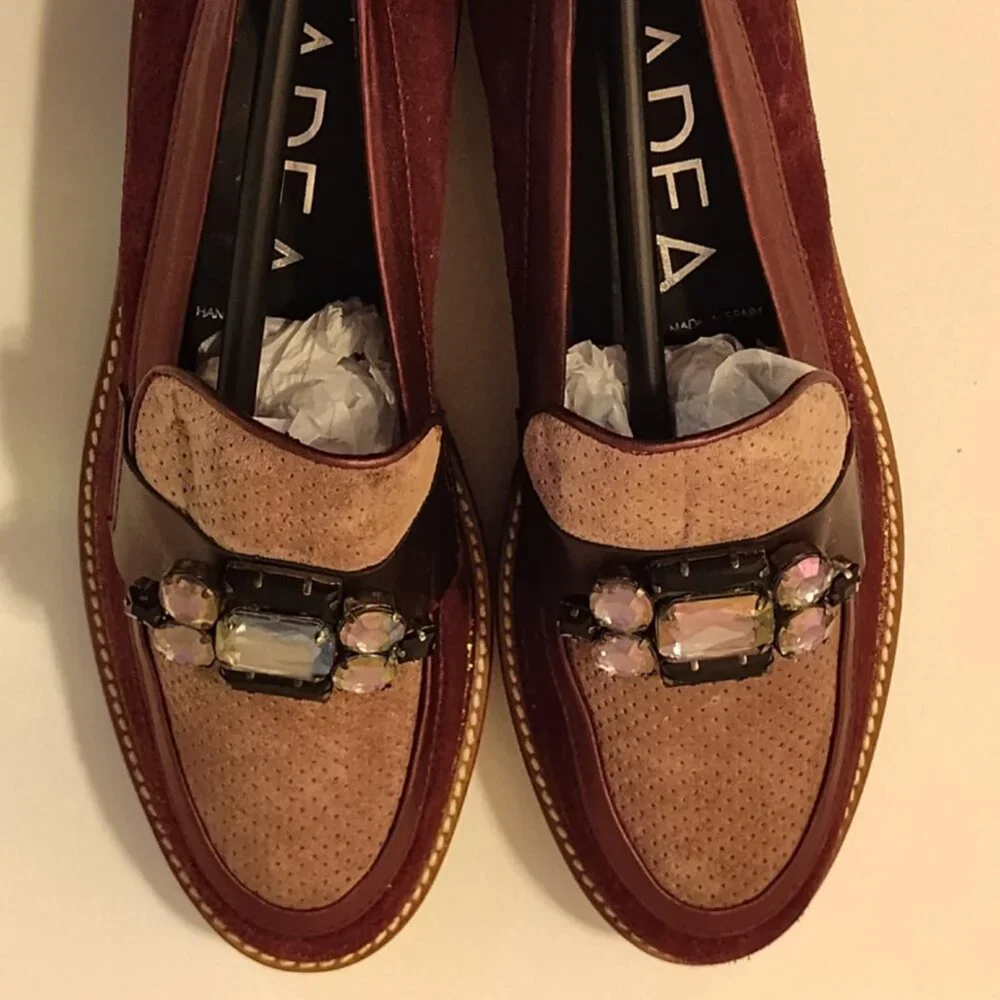 GADEA By Lodi Rhinestone Purple/Burgandy Suede Chunky Loafers, 39 8-8.5 -  NWOT
